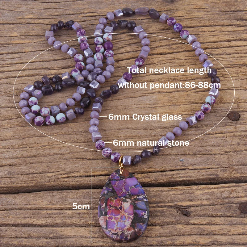 RH Fashion Bohemian Jewelry 6mm Natural Stones Crystal With Semi Precious Dorp Pendant Necklaces For Boho Necklace