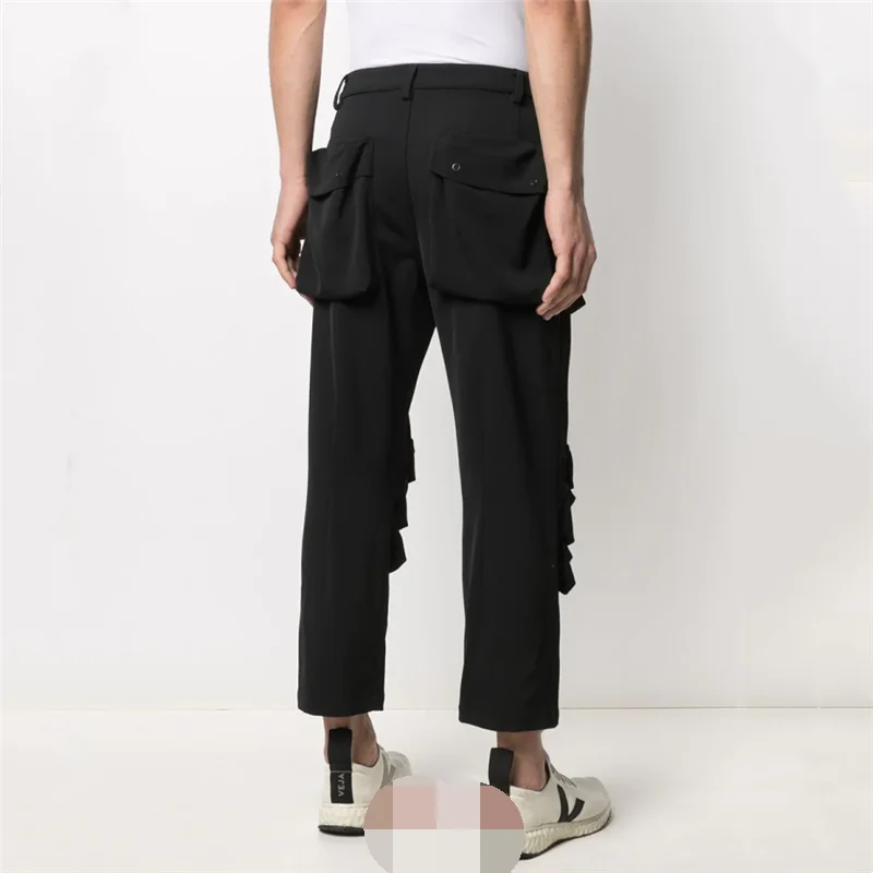 Men's Nine-Minute Pants Straight Pants Casual Pants Spring And Autumn New Black Multi-Pocket Personalized Design Fashion Pants