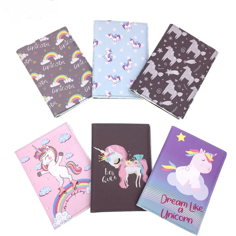 Fashion Cute Unicorn Cartoon Passport Cover Men Women PU Leather Travel Passport Holder Case Card ID Holders Protector