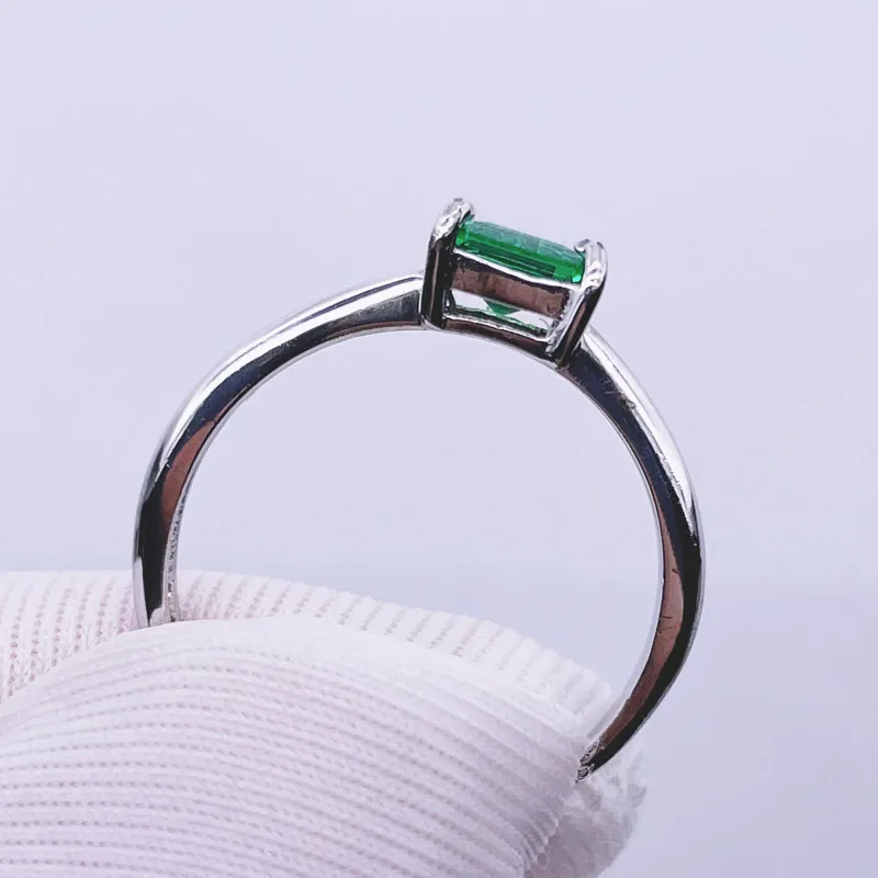 Green Gemstone Adjustable Opening Ring 100% S925 Sterling Silver Emerald Cut Yttrium Aluminium Garnet YAG Jewelry For Women