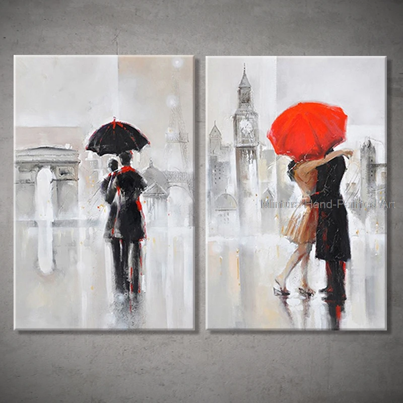 

Ручная роспись маслом на холсте, абстрактная Современная романтическая картина для влюбленных в паре дождливой стены, картина для домашнего декора гостиной