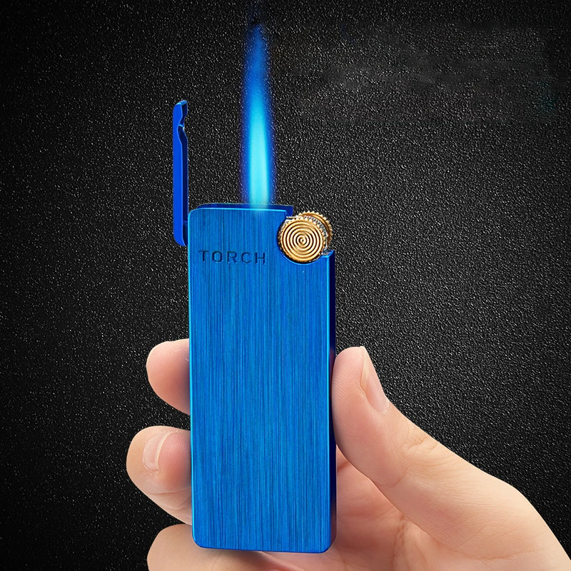 Windproof Jet Turbo Torch Lighter Metal Ultra-thin Portable Butane Grinding wheel Flint Lighters For Smoking Gadgets For Men