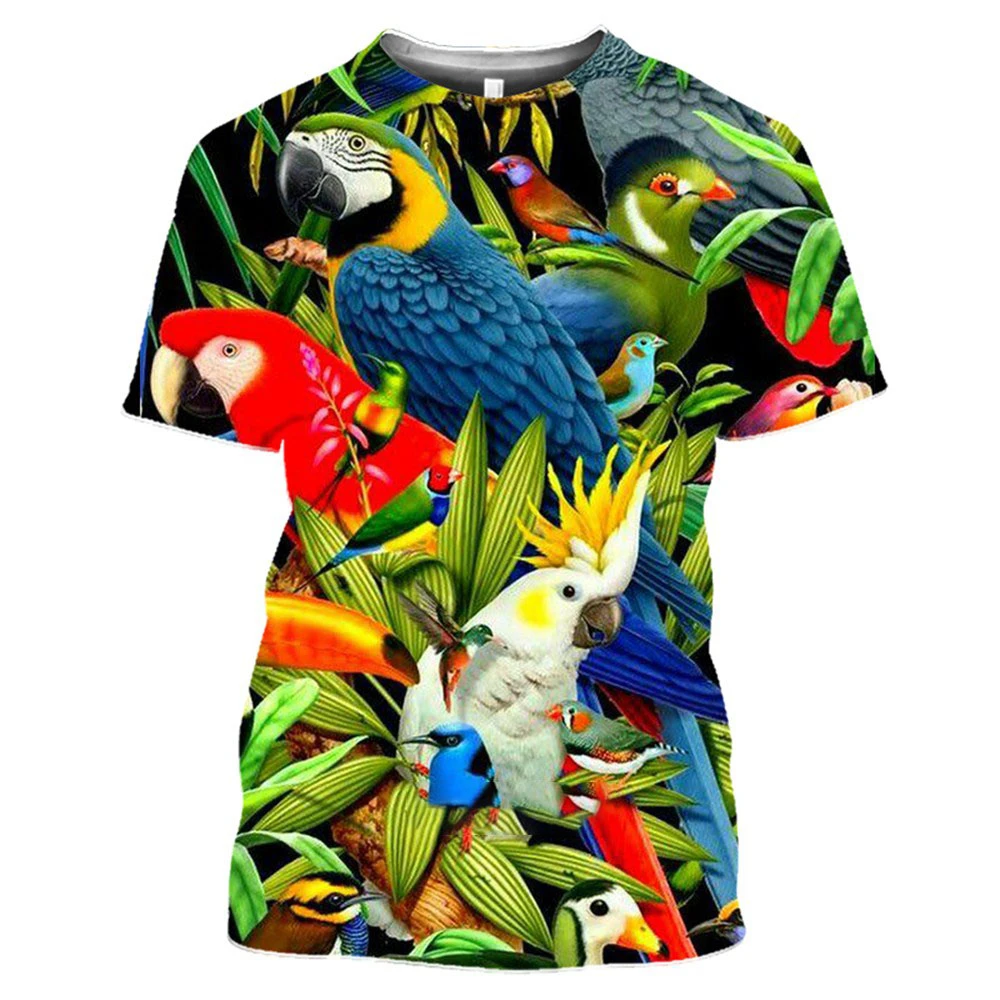 New Fashion Men's 3D Funny Printed Parrot Short Sleeve Summer T Shirt Alternative Animal Color Harajuku Top