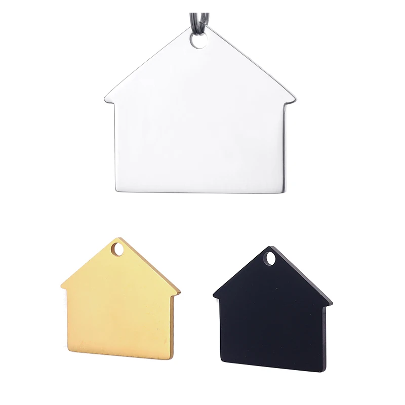 10pcs/lot House shape  Blank Dog ID Tag  Stainless steel bell model tag plate Black Gold Silver