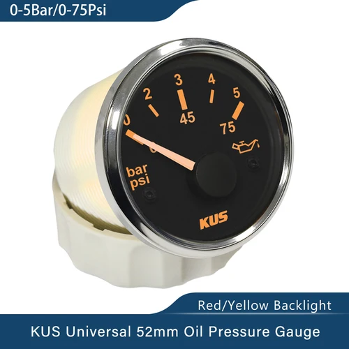 Imagen 2 del producto KUS-Medidor de presión de aceite de 52mm, 0-5 Bar, 0-10 Bar para Marine Auto con retroiluminación roja y amarilla disponible, 12V, 24V
