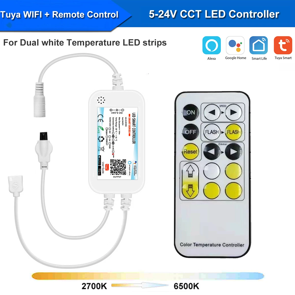 24V COB LED Streifen 10m, 2700K Warmweiß – Dimmbar Per App, Alexa & RF-Fernbedienung