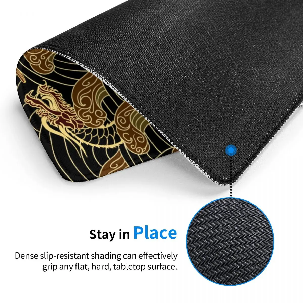 Gold Chinese Dragon Pattern Gaming Mouse Pad Non Slip Rubber Mousepad Office Desk Computer Pads Oriental Mythical Monster Mat