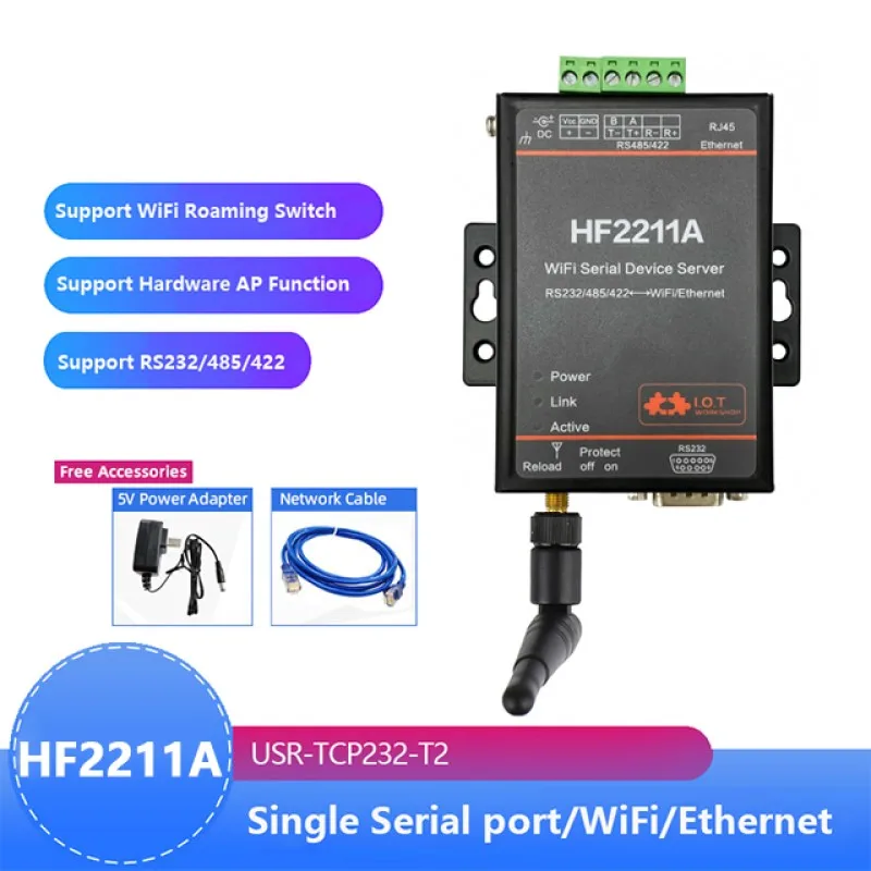 

HF2211A Serial to WiFi RS232/RS485/RS422 to WiFi/Ethernet Converter Module for Industrial Automation Data Transmission