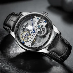 AILANG Hollow Automatic Mechanical Watch Luxury Watch Wrist Watches Men's Black Leather Skeleton Transparent Business watch