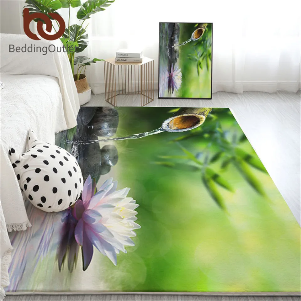 

BeddingOutlet Zen Carpet for Living Room 3d Printed Green Floor Mat Flower Lotus Bedroom Area Rug Massage Stone Floral Tapis