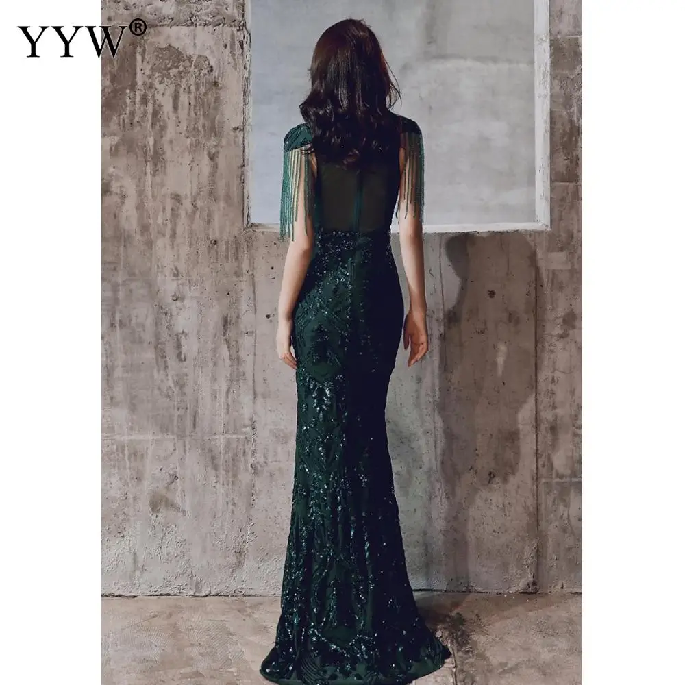 Elegante Mermaid Abito Da Sera Per Le Donne Floreale Nappe Paillettes Abito Del Partito di Modo 2020 Della Maglia Delle Donne Veste Sexy di Lusso del Vestito Convenzionale