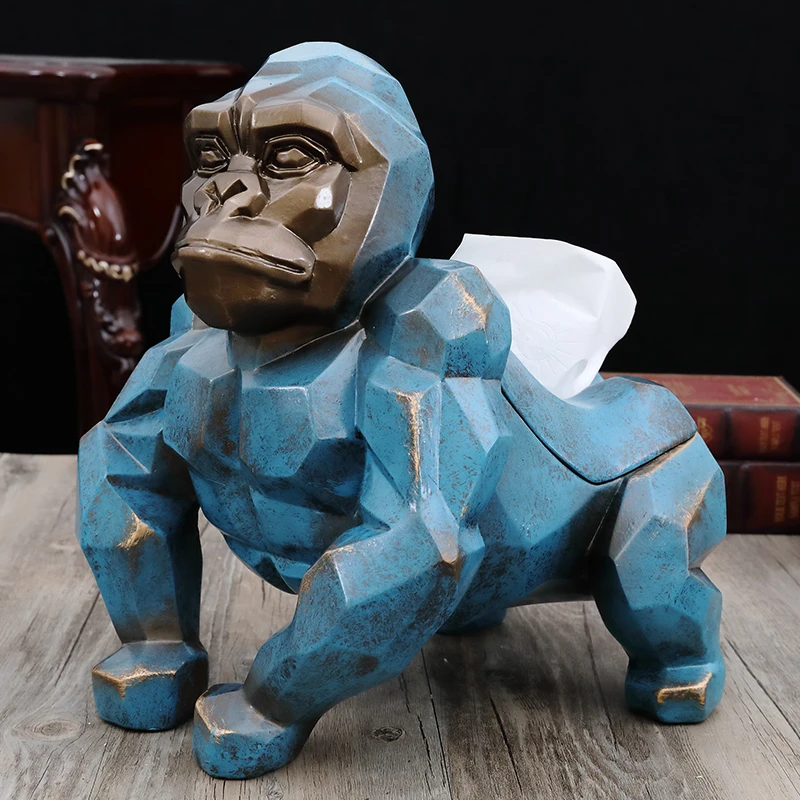 European Resin King Kong Geometric Orangutan Domineering Tissue Box Livingroom Home Decoration Crafts Hotel Desk Statue Ornament