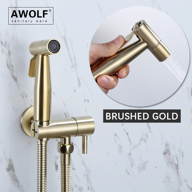 

Brushed Gold Handheld Toilet Bidet Sprayer Solid Brass Valve Douche kit Stainless Steel Shattaf Shower head Faucet Tap AP2260