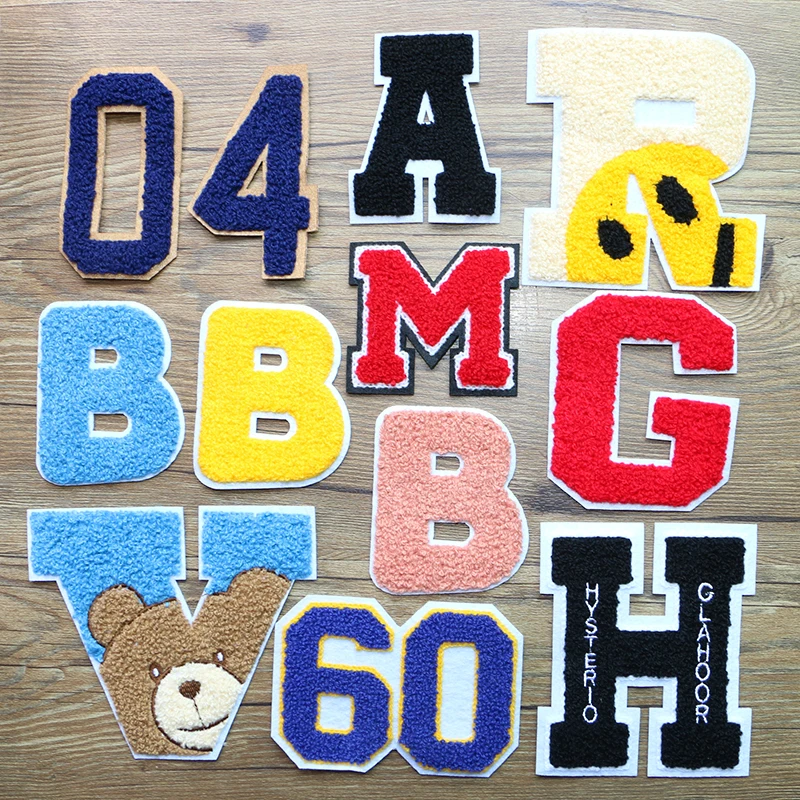 Cartoons Bear Letter M Digital 60 Chenille Icon Towel Embroidery Applique Patches for Clothing DIY Sew up Badges on the Backpack