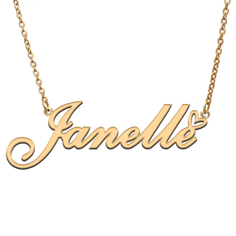 

Janelle with Love Heart Name Necklace for Women Stainless Steel Jewelry Nameplate Pendant Femme Mother Child Girls Gift