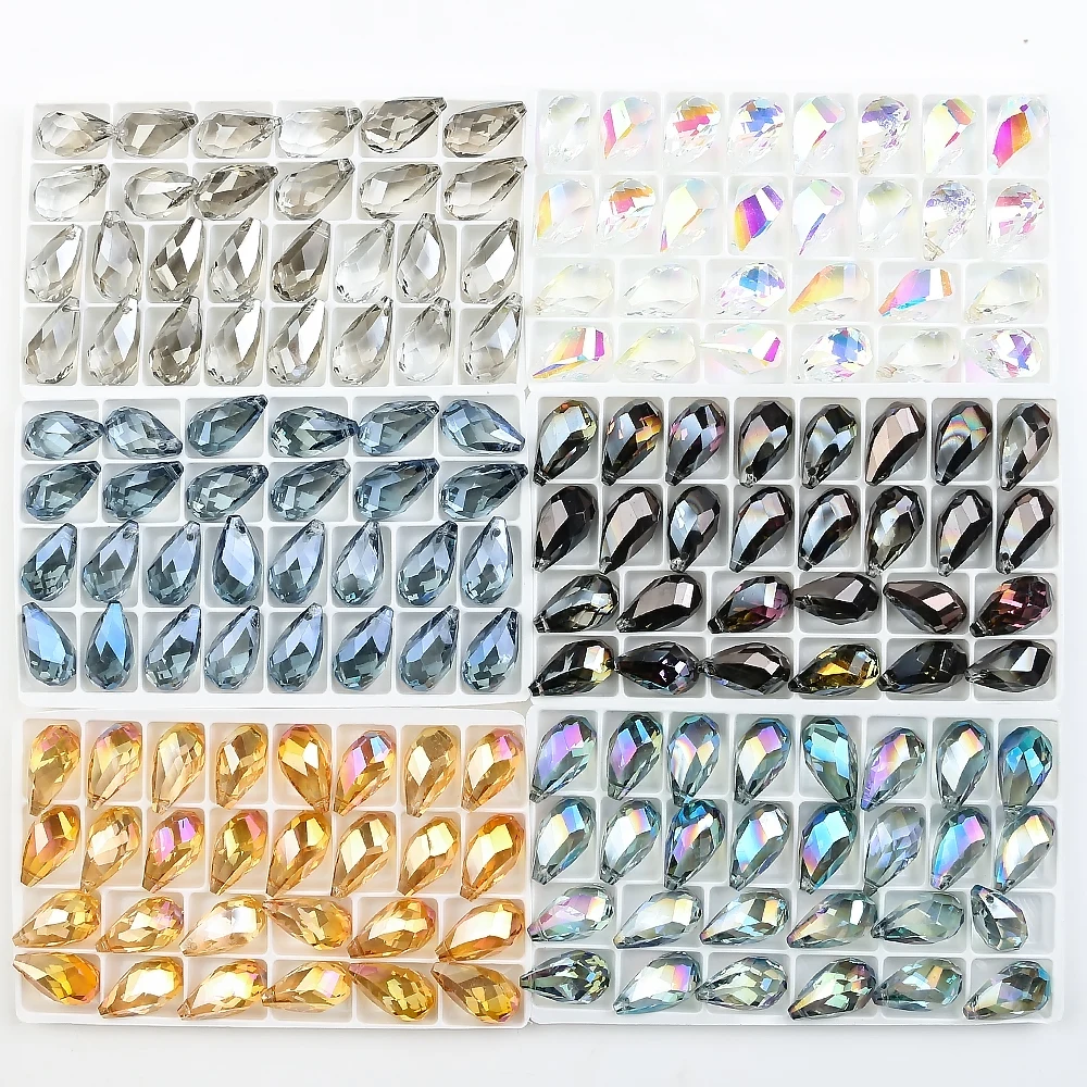 ZHUBI 10pcs Shiny AB Beaded Lampwork Glass Drop Beads 12X22mm Austria Crystal Teardrop Pendant For DIY Making Jewelry Needlework