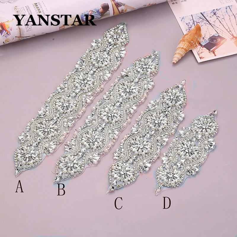 Needlework Rhinestone Applique Belt Crystal Rhinestone Bridal Belts Rhinestones Decoration on Dress ironing Dress Appliques Trim