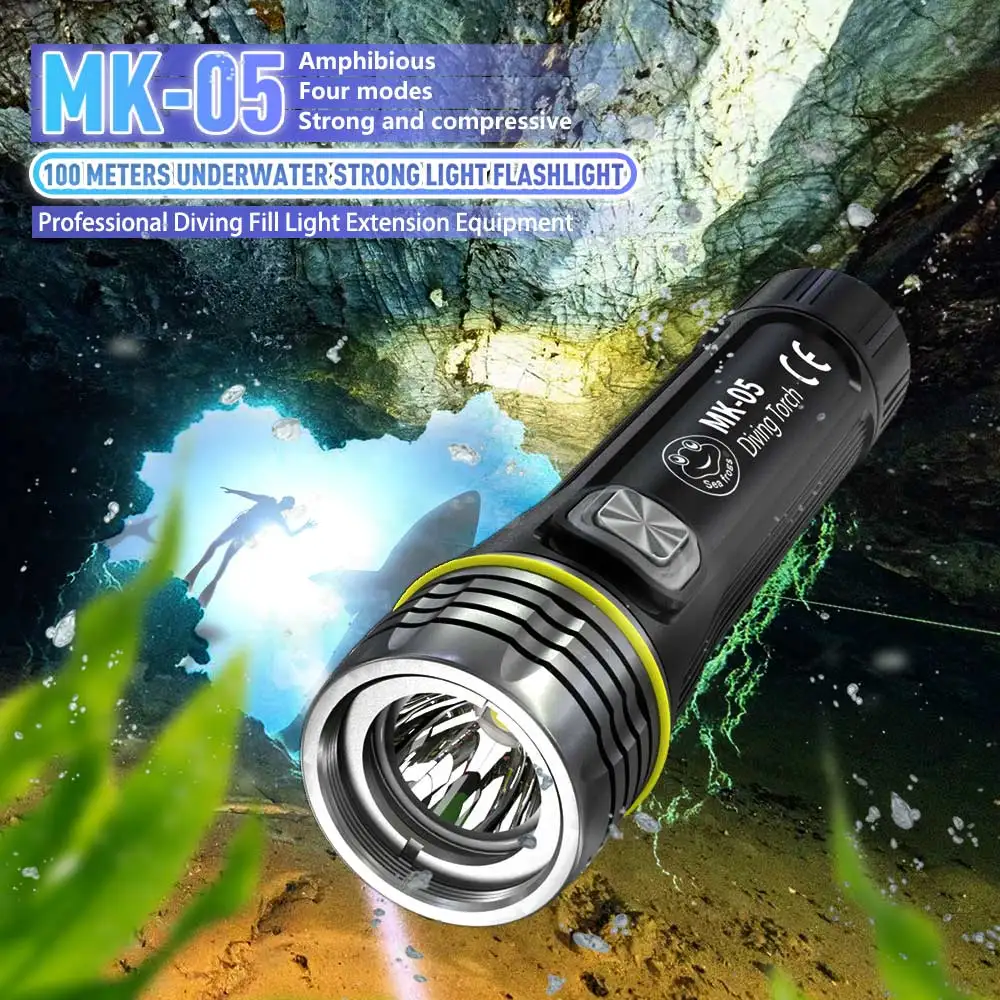 Seafrogs 100m/328ft IPX8 Professional Diving Flashlight 1000Lumens Powerful Waterproof Photography Light Scuba Diving Torch