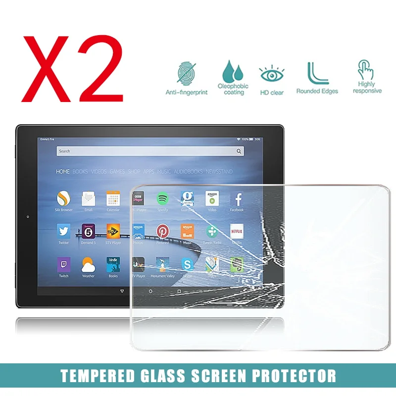 2Pcs Tablet Tempered Glass Screen Protector Cover for Amazon Fire HD 10 (2017/2019) With Alexa Breakage Tempered Film