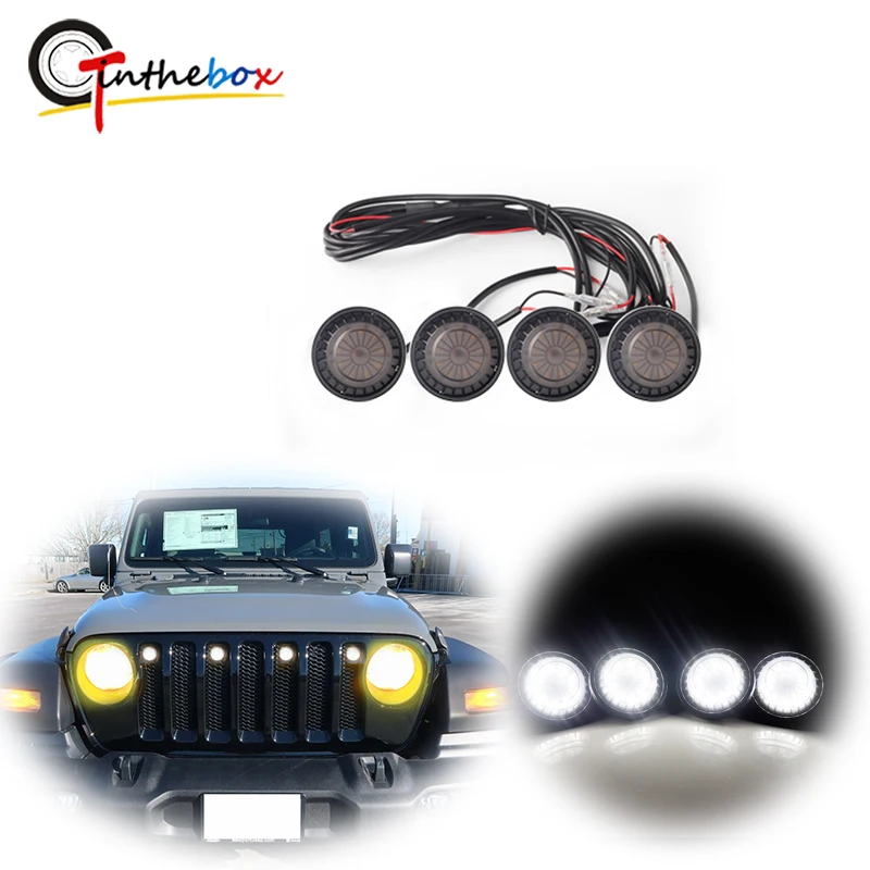 Gtinthebox Smoked Lens Amber /6000K Bright White Car LED Lights DRL w/Harness For 2007-2017 Jeep wrangler JK Front Grille 12V-24