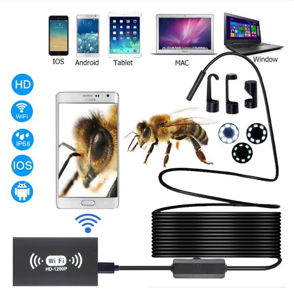 2MP 1200P Semi-Rigid Cable  Wireless WIFI Endoscope Camera inspection Borescope for iphone android Otoscope