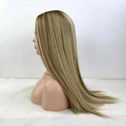 Topper de cabello humano virgen para mujer, nudos invisibles, Base de inyección, Color rubio Piano, Color liso, 100%