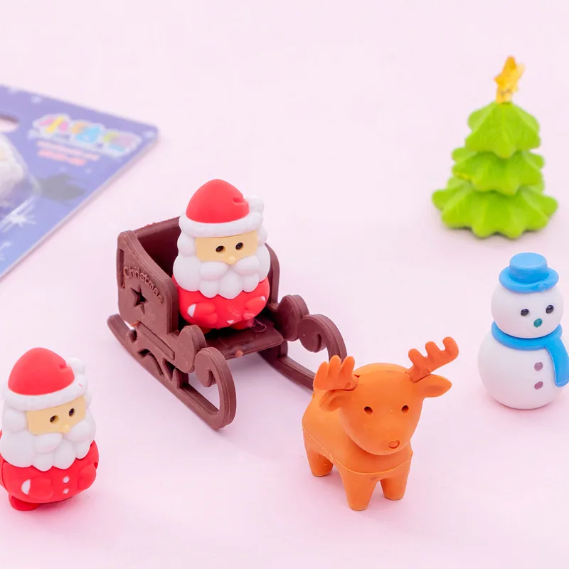 6 Pcs/Lot Reindeer Christmas Card Rubber Suit Students Rubber Christmas Gift Prizes Students Gift Wholesale