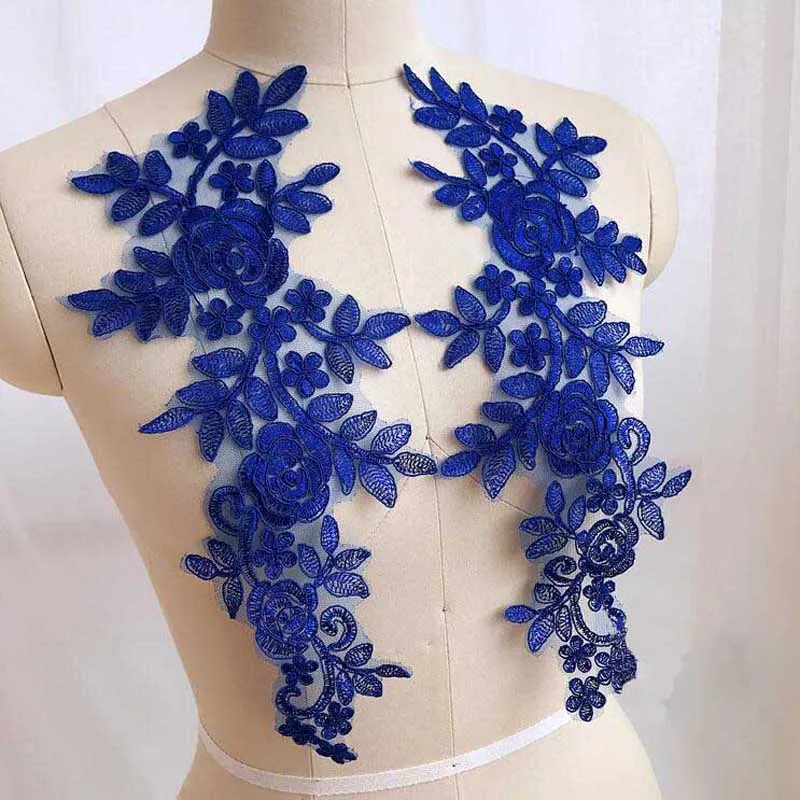 1 par de apliques de tela de encaje de flores, tela de boda para disfraz, vestido, decoración, parche, apliques de costura, manualidades