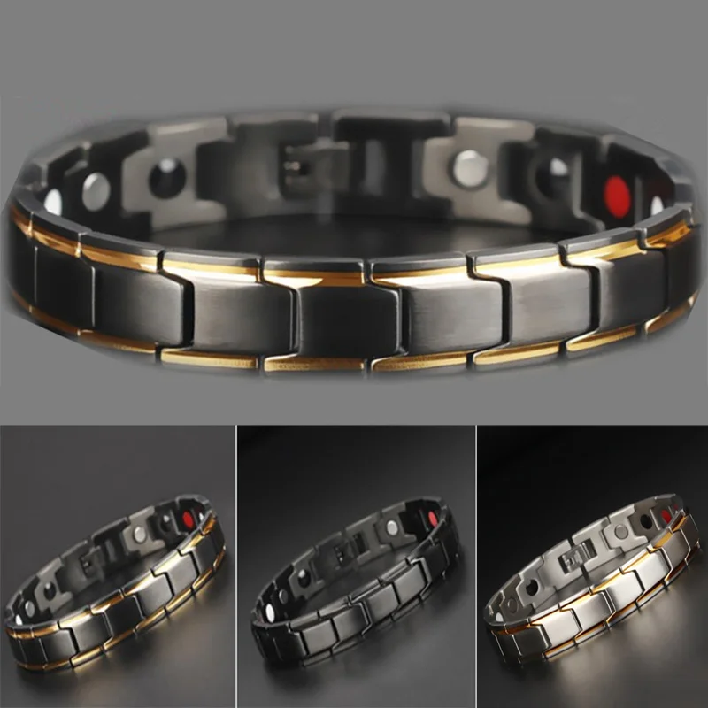 Health Energy Bracelet Male Cross Stainless Steel Magnetic Bracelet Men Gold-color Chain Link Bracelet for Men Jewelry