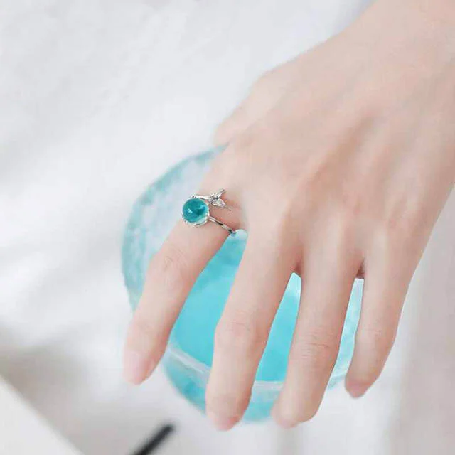 BF CLUB-Bague Sirène en Argent et Clip Bleu Ouvert, Bijou de Doigt Réglable, Cadeau pour Femme et Fille