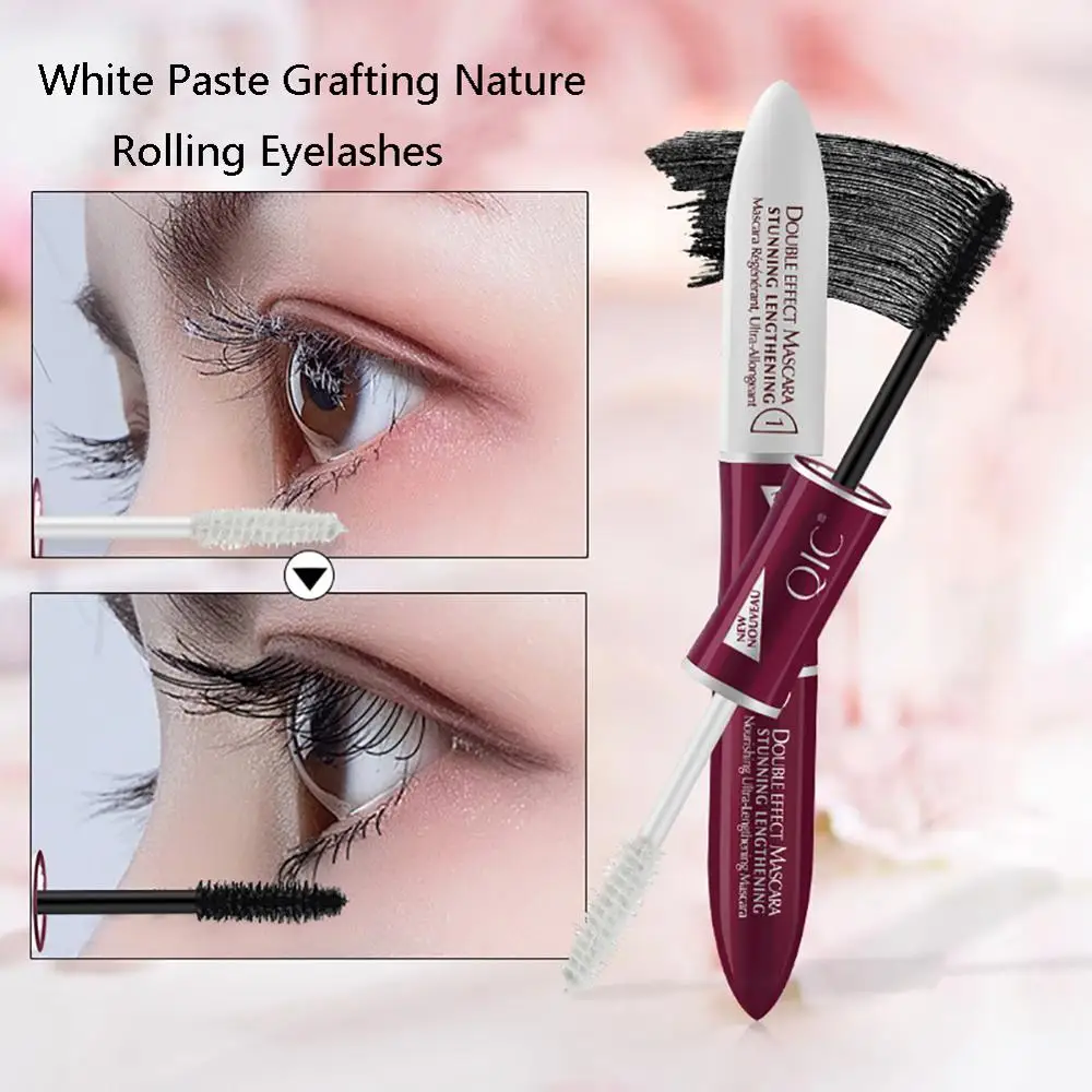 Double Head Lash Tint 4D Silk Fiber Makeup Mascara Eyelash Growth Liquid Long Thick Waterproof Long Lasting Natural Curling