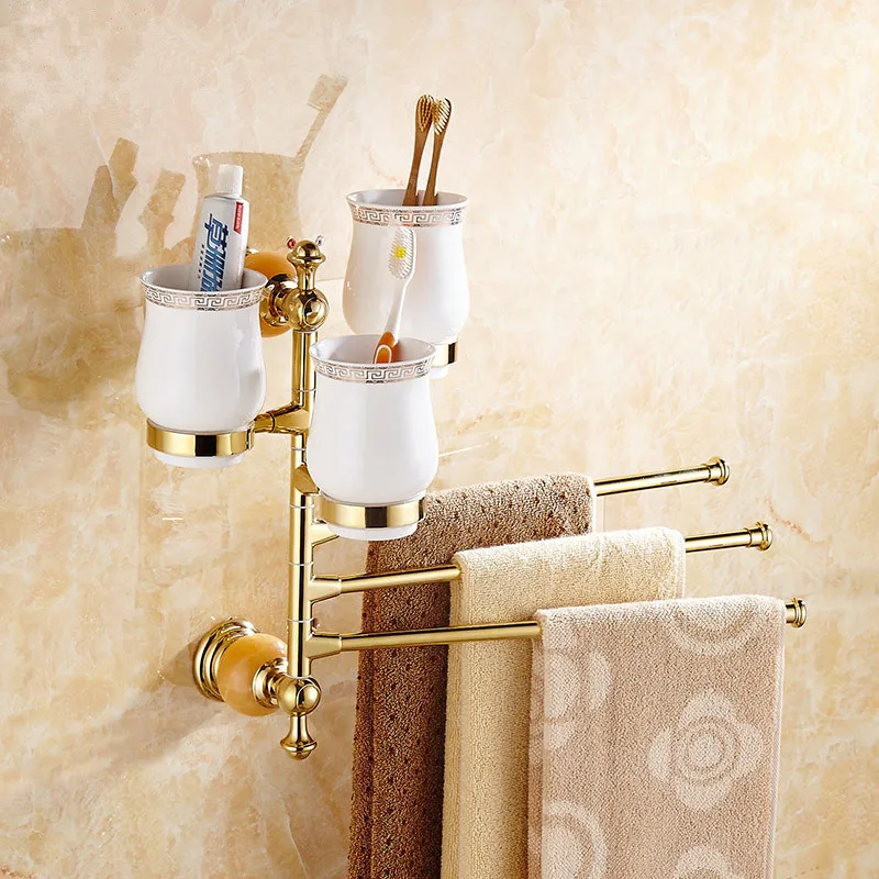 

Tuqiu Fodable Towel Bars Stainless Steel Black Swivel Towel Rack Rose Golden Rotating Towel Holder Bathroom Accessories Set