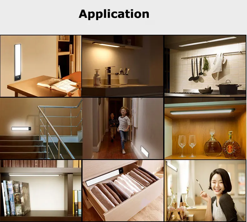 PIR Motion Sensor USB Rechargeable Auto On/Off Wardrobe Light Cabinet Light For Kitchen/Bedroom/Stair Light