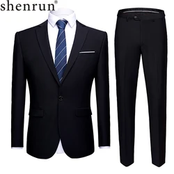 Shenrun-Costume 2 Pièces pour Homme, Veste et Pantalon, Uniforme d'Affaires, Bureau, Imbibé, Mariage, Marié, Tuexdo, Coupe Cintrée, Bouton Unique, Décontracté, Formel