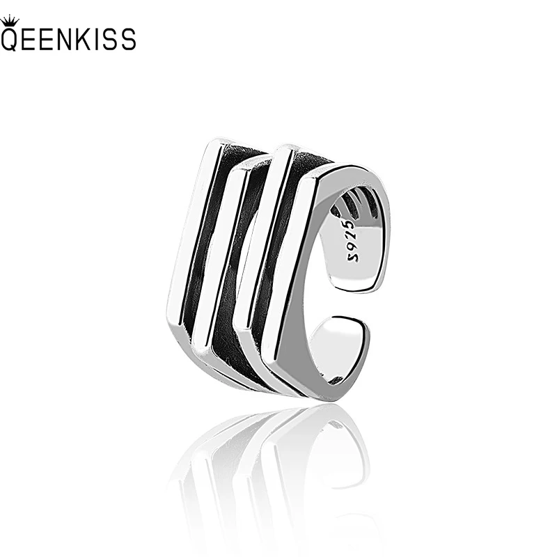 QEENKISS RG6133 Fine Jewelry Wholesale Fashion Woman Girl Birthday Wedding  Simplicity Irregular Round 925 Silver Opening Ring