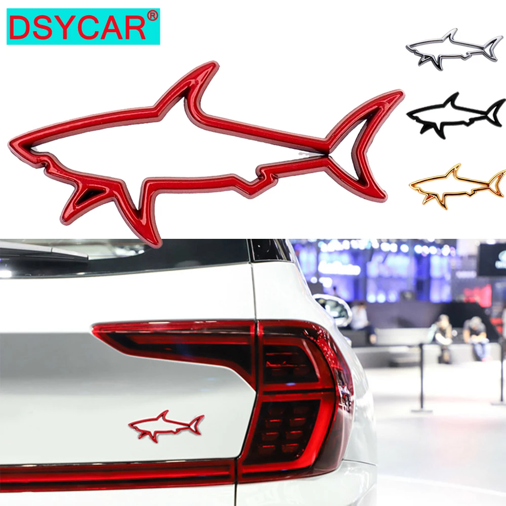 

DSYCAR Hollow Fish Shark Metal Adhesive Trunk Car Badge Emblem Sticker Emblem Aluminum Alloy Auto Fender Bumper Decal Emblem