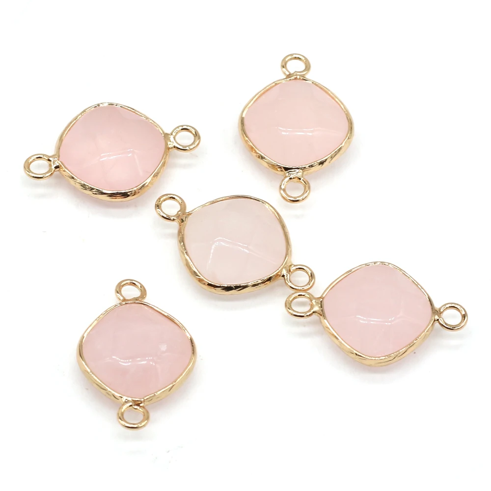 100% Natural Stone Quartz Pendants Gold plated Pink Crystal Connectors for Jewelry Making Diy Necklaces Bracelet Accessories