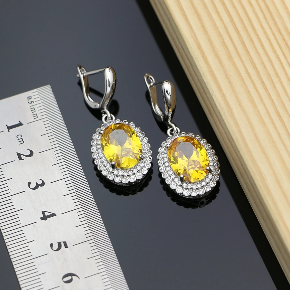 Earrings with Stone 925 Silver Yellow Cubic Zirconia Bridal Dangle Jewelry Charm Earrings Set for Women Dropshipping