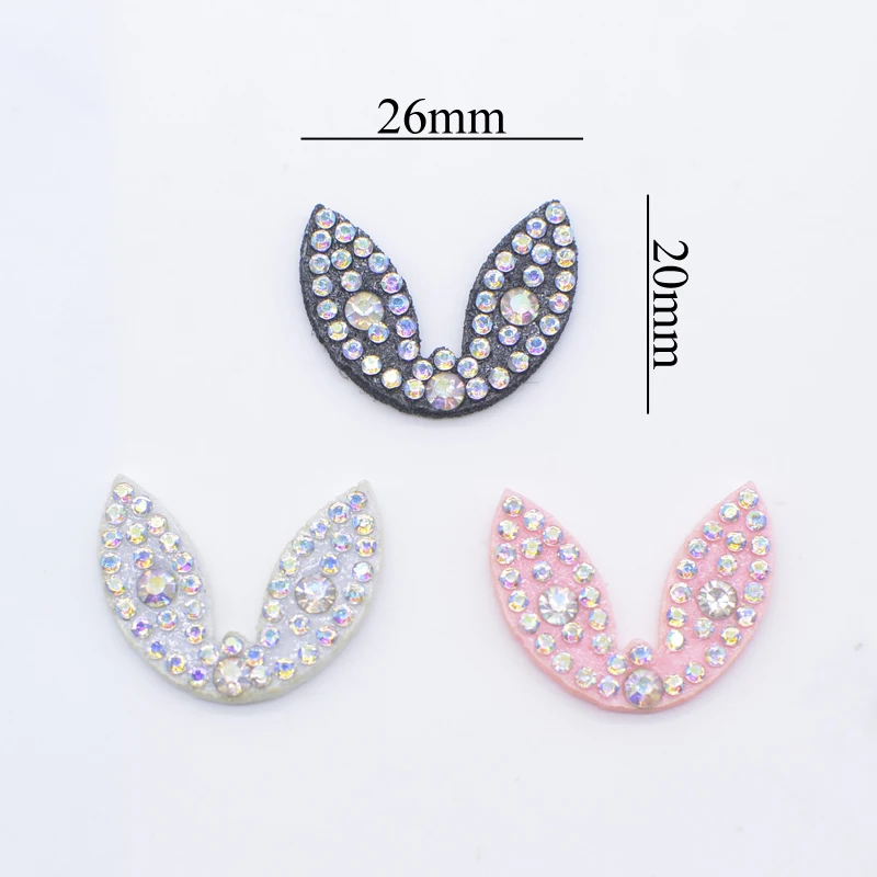 30Pcs 26*20mm Kawaii Rabbit Ears Rhinestone Crystal Patches Decor Appliques Supply Cloth DIY Headwear Crafts Accessories