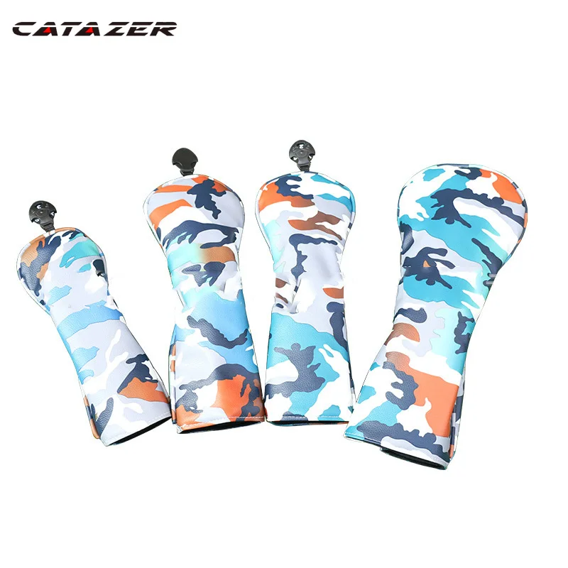 4Pcs PU Golf Head Covers for #1 Driver #3 #5 Fairway Woods Clubs Headcovers & Interchangeable Camouflage Pattern