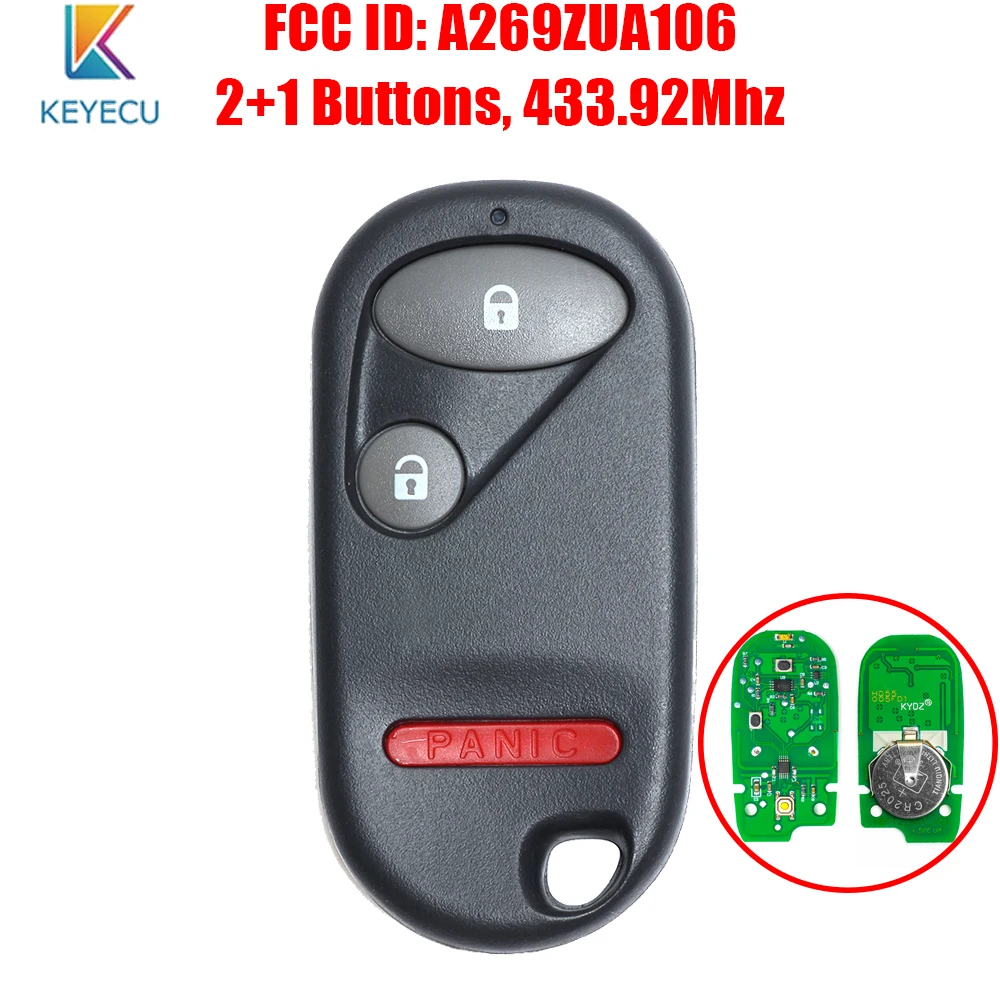 FCC ID: A269ZUA106 Smart Remote Car Key Fob Replacement 2+1 Buttons 433.92MHz for Honda Civic 1996 1997 1998 1999 2000