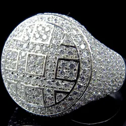 Round Rings Men's Silver Color Iced Out Cubic Zircon Jewelry Ring Gifts Gifts For Men