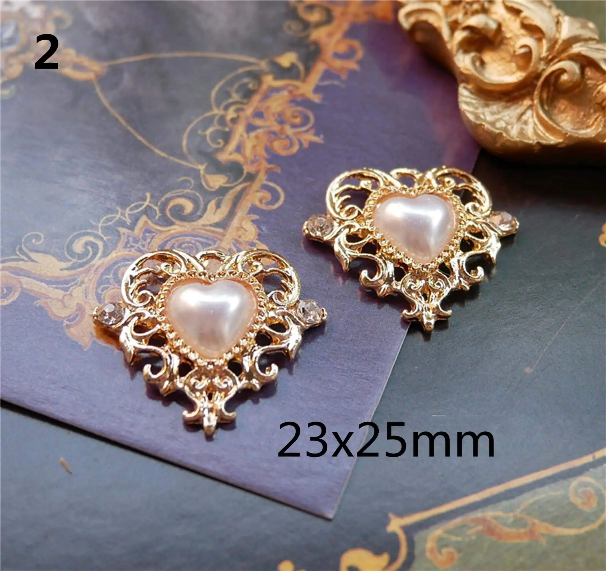 5pcs/lot Diamond-Studded Pearl Love Alloy Pendant Earrings Ear Hooks Earrings Necklace DIY Jewelry Accessories