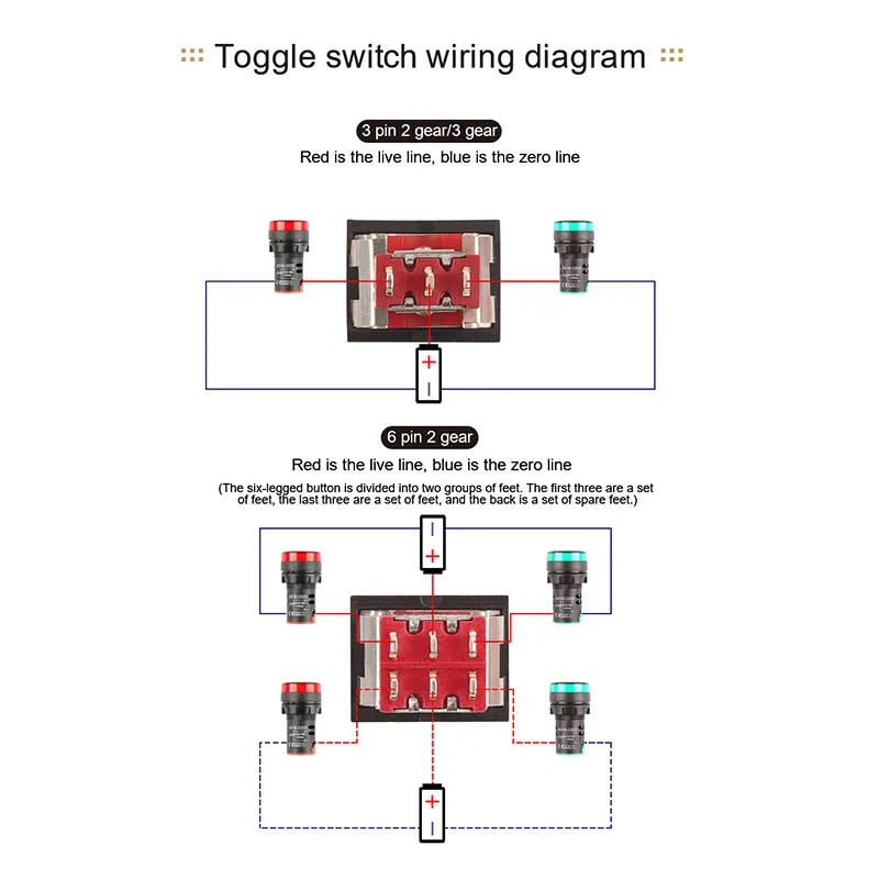 5pcs/Lot Mini Paddle Toggle Switch SPDT 2/3 Position Square Snap-in Panel Mount 5A125V 2A250V ON-ON ON-OFF-ON