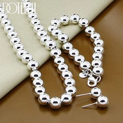DOTEFFIL 925 Sterling Silver 10mm Hollow Bead Ball Earring Bracelet Necklace Set For Woman Wedding Engagement Charm Jewelry