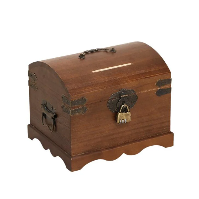 High Quality Coin Bank with Wooden Treasure Chest Storage Box, Safe Box for Coins, Jewelry