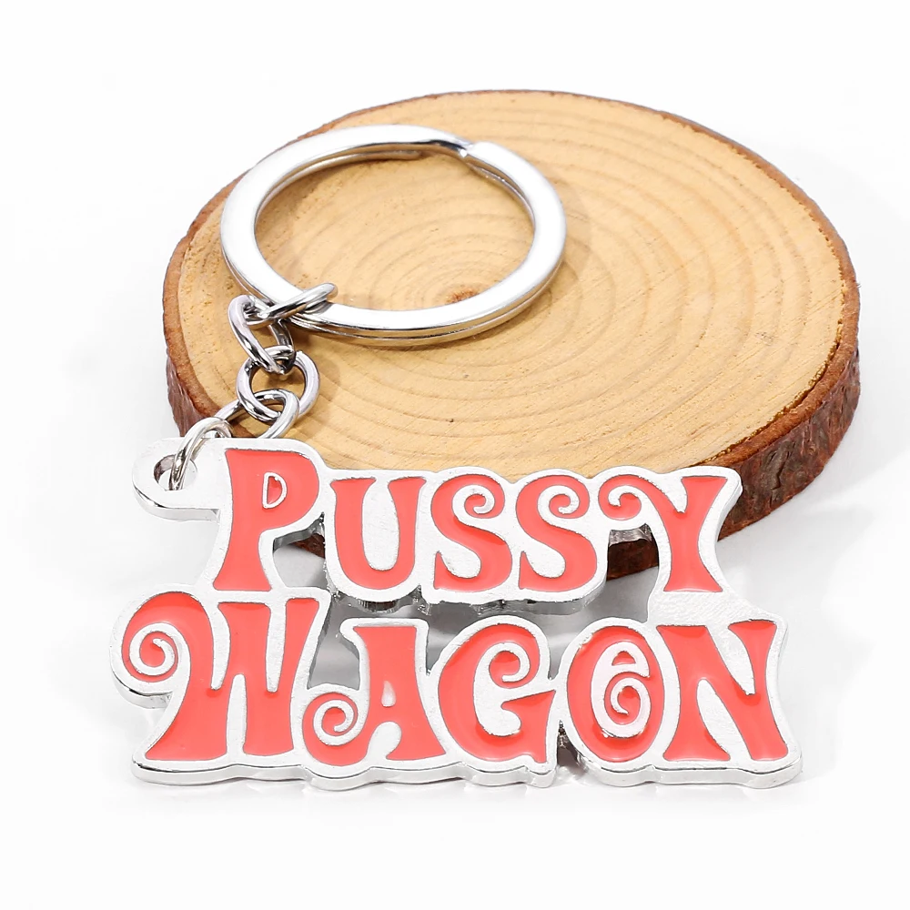 Movie Kill Bill Keychain PUSSY WAGON Red Alphabet Alloy Pendant Rock Music Car Keychain Jewelry