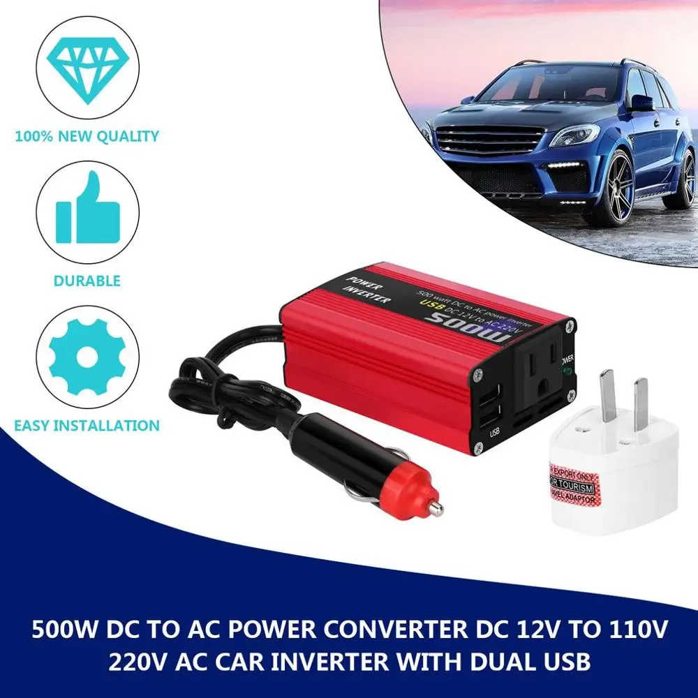 500W DC to AC Power Converter DC 12V to 110V 220V AC Car Inverter Automatic Transformer With Dual USB Car Adapter Dropship