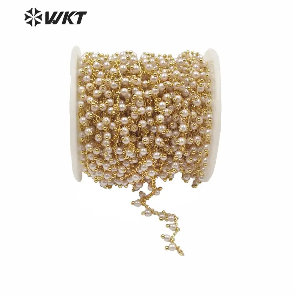 

WT-RBC167 Gorgeous Hand Make Shell Pearl Beads Chain For Fashion Jewelry Design Gold Electroplated 4mm Necklace