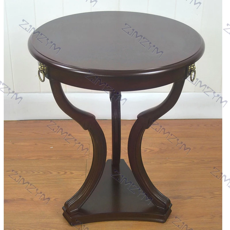 Modern simple European living room small tea table solid wood corner table small round table sofa tea table small round table